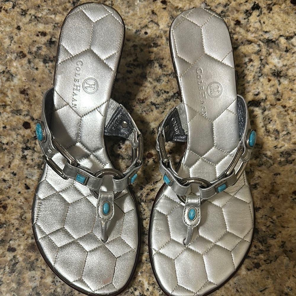 Sale One Hour! Cole Haan Silver Blue Sandals with Hexagonal Design